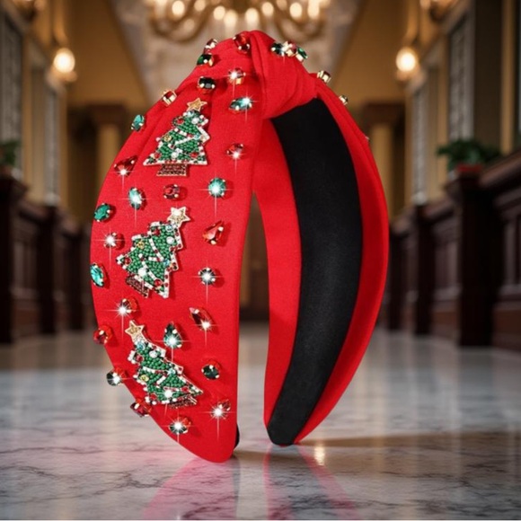 Christmas Headbands Festive Red Headband with Christmas Tree Embellishme… - Picture 5 of 16